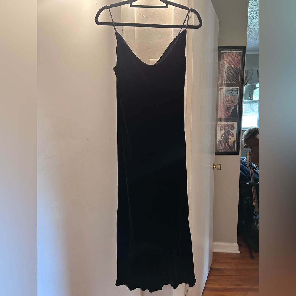 Wilfred Black Velvet Slip Midi Dress